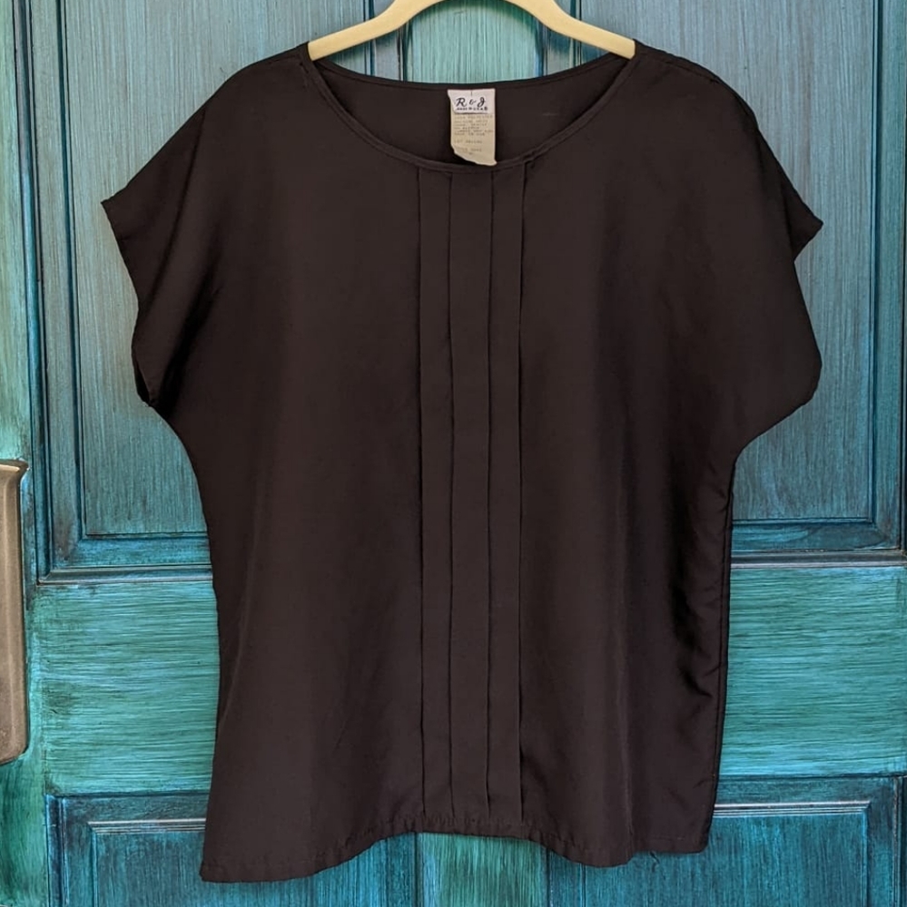 VTG Dressy Pin Tucked Pleated Black Blouse | Office Secretary Chic